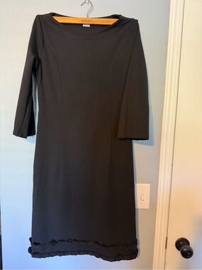 Boden Black Long-Sleeve Boatneck Dress with Hem Detail